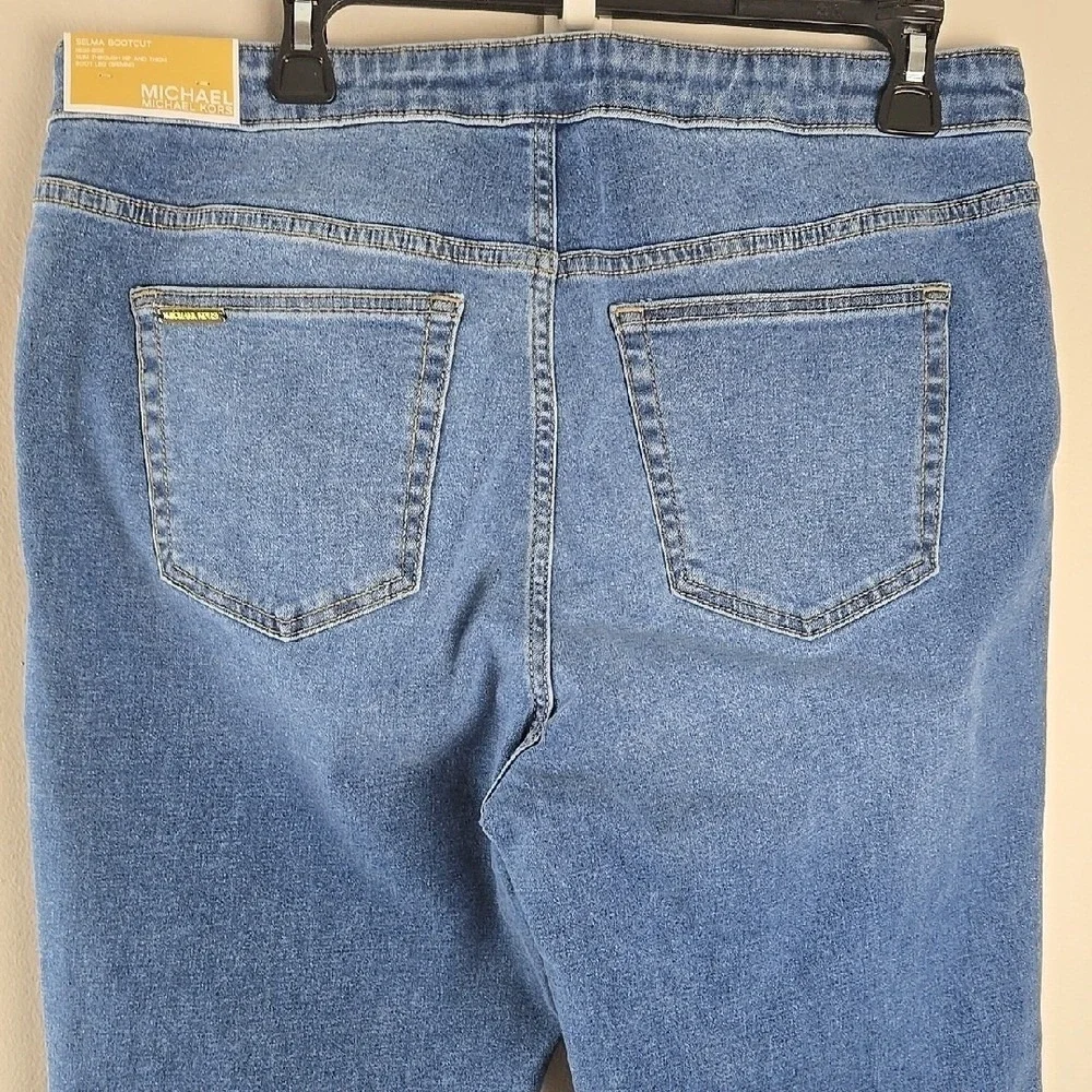 Michael Kors Womens Sailor Wide Leg Jeans Medium Wash‎ Blue Gold Buttons Size 14